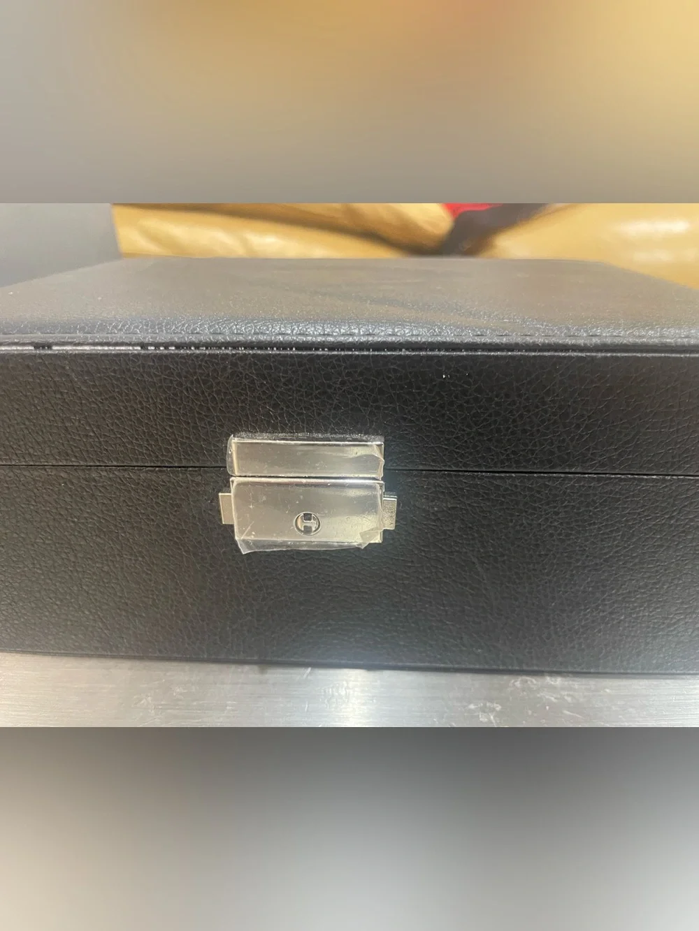 Black Leather Jewelry Storage Box with Metal Latch